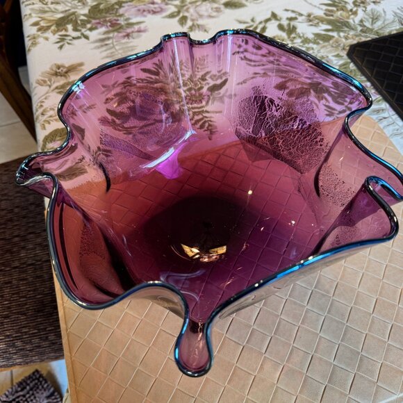 Matthew Buechner Thames Glass Amethyst Bowl with Gold & Silver Signed Rare 1997 - Picture 7 of 10